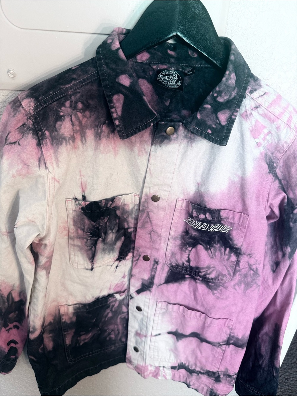 Santa Cruz Skateboards Black & Pink Tie-Dye Shirt Jacket NWOT